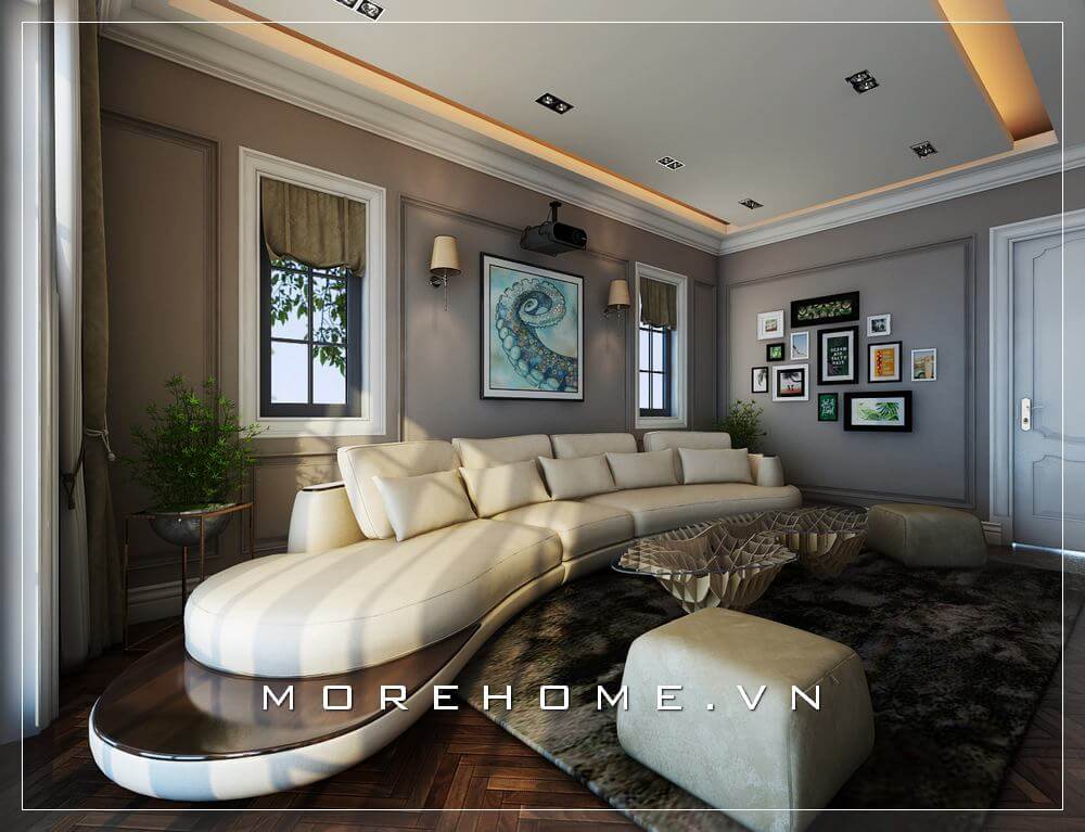 Mẫu thiết kế phòng khách nhà phố đẹp nội thất hiện đại với đường nét tinh tế mang vẻ đẹp sang trọng đẳng cấp